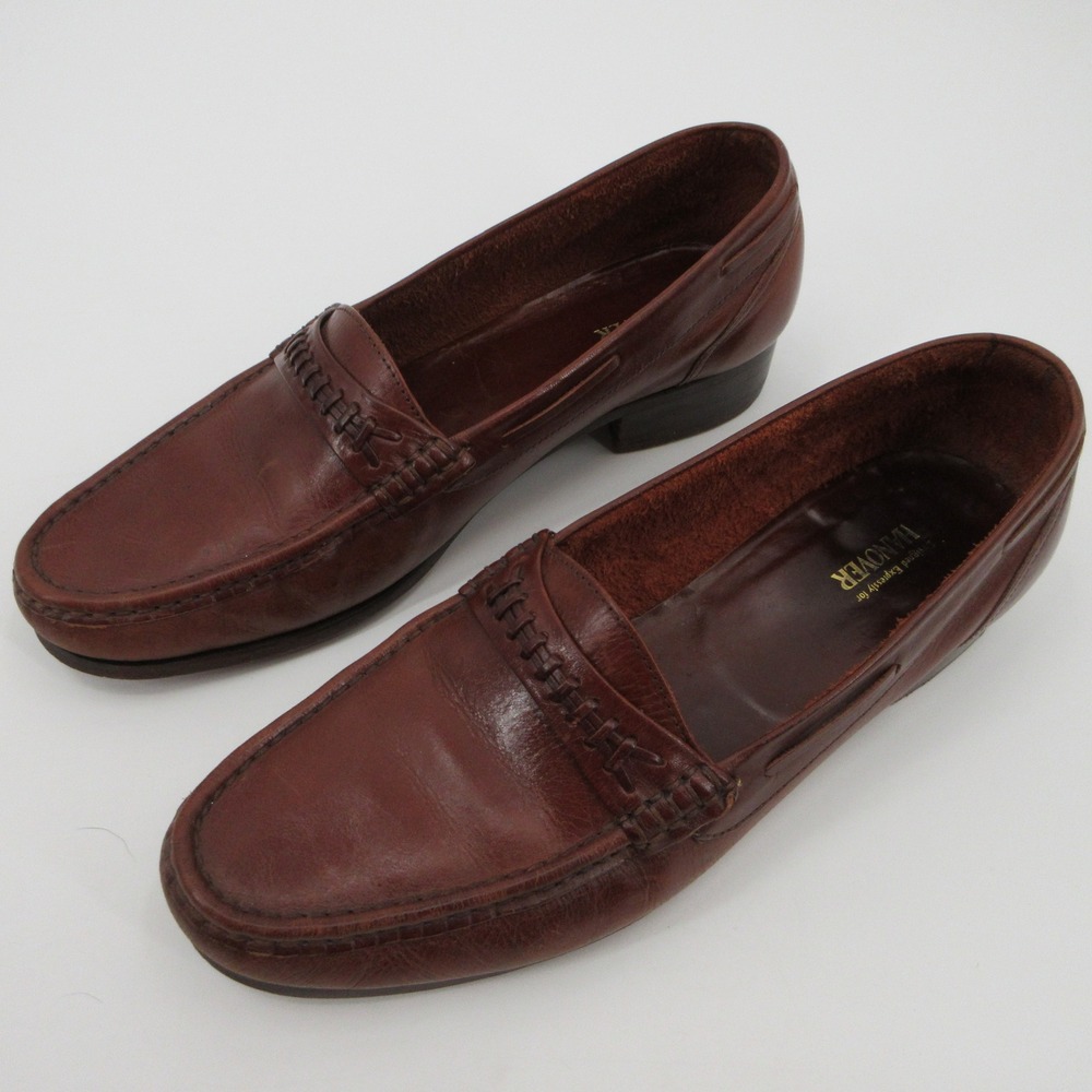 Hanover Mens 11D Brown Leather Whipstitch Moc Toe Slip On Loafer Dress Shoes